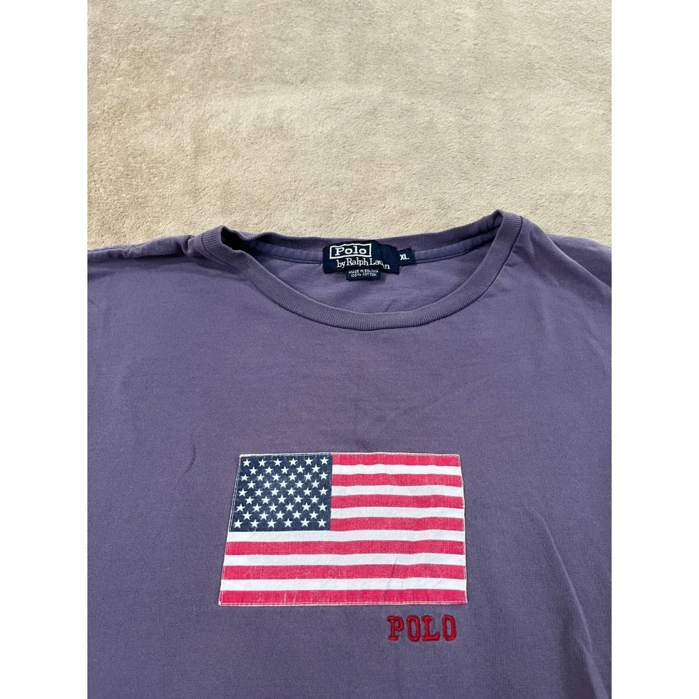 Polo Ralph Lauren American Flag T-Shirt Men's XL Purple Short Sleeve Cotton Logo